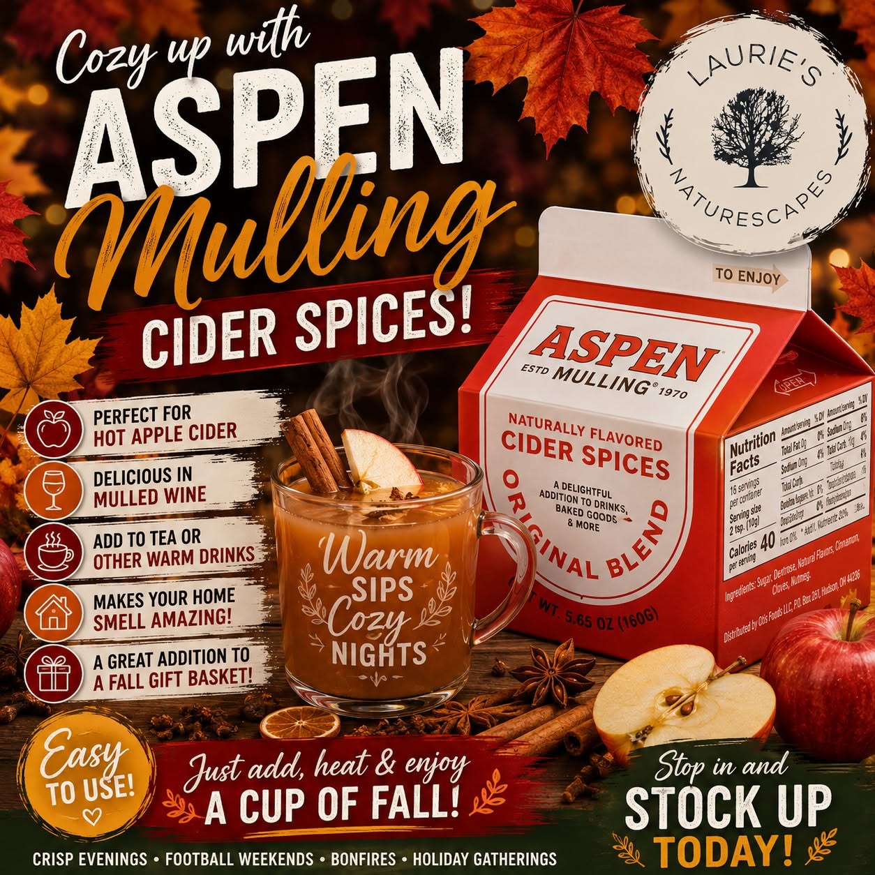 Aspen Mulling Cider Spices available at Laurie's Naturescapes!